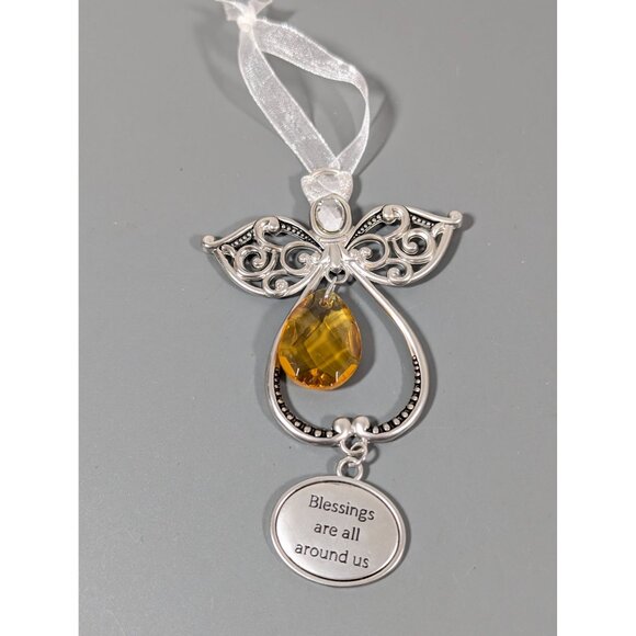 Ganz Blessings All Around Angel Glass Ornament Silver Tone - Picture 1 of 5